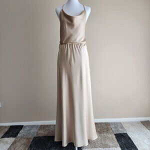 Enme Style Tan Satin Dress Bow Back Spaghetti Straps Size M NWOT